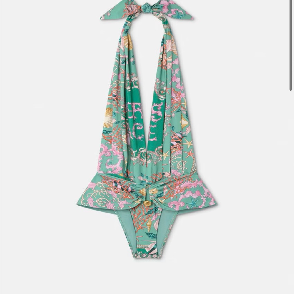 Versace Green and Pink One Piece Swimsuit